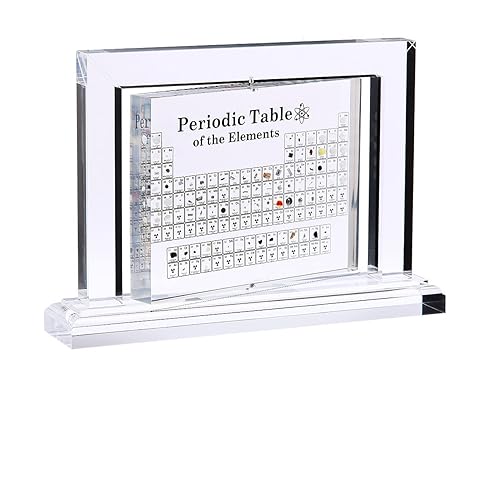 Tabla periódica con elementos reales en el interior, pantalla de mesa periódica acrílica con 83 elementos reales, pantalla de marco giratorio de