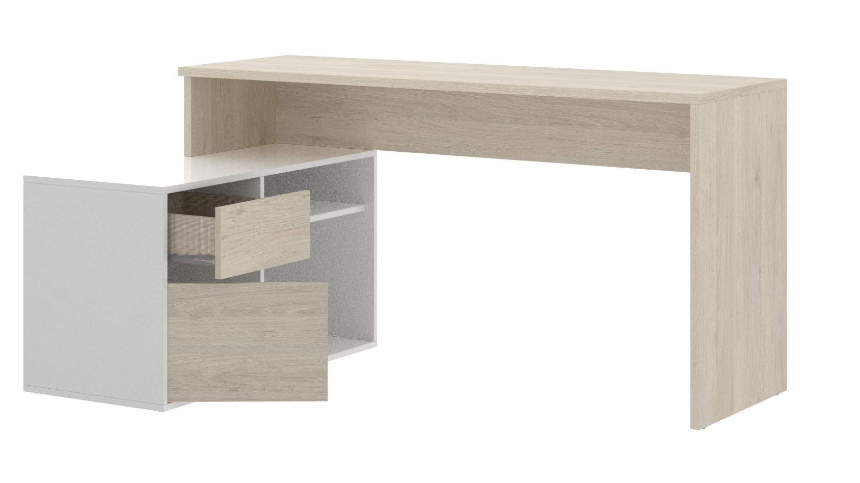 Mesa de estudio 139 cm moderna y barata en natural y blanco brillo