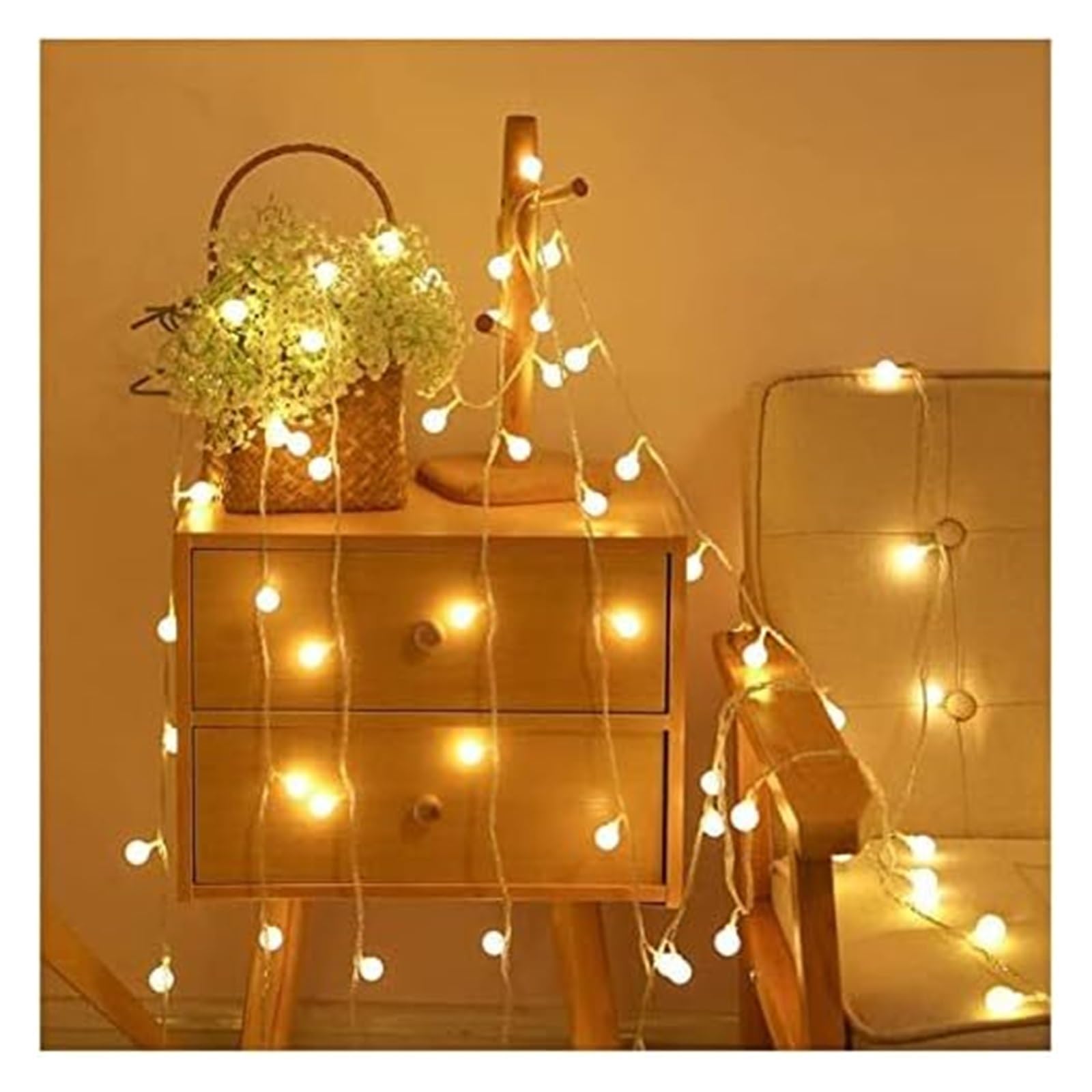 Lichterketten, Runde Lichterkette mit Kugeln, kreative LED-Lichterkette, batteriebetriebene Deko-Lichter for Terrasse, Zuhause, Hochzeit, Party, Schlafzimmer, Geburtstag(Warm White,19.6FT(40LED))