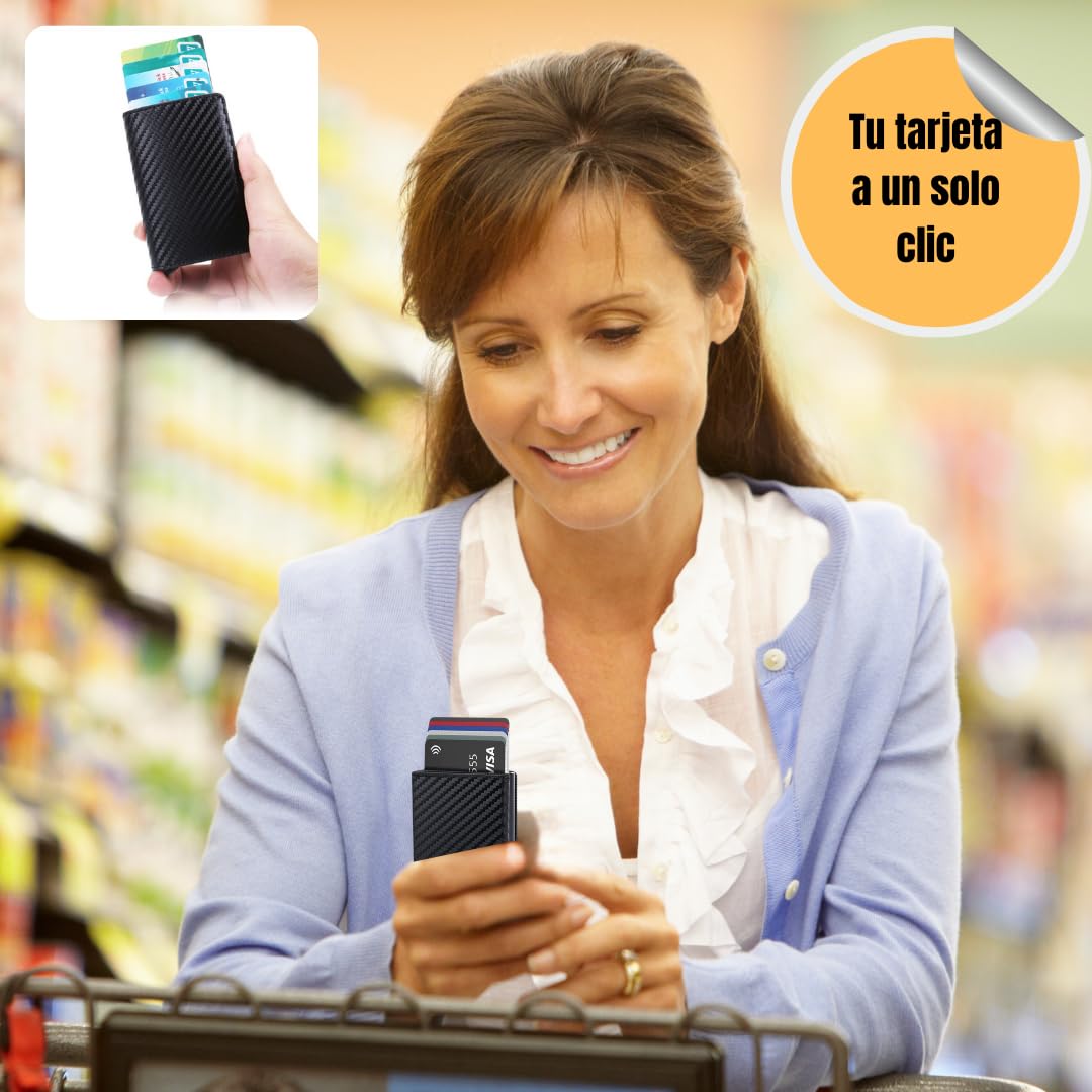 Cartera Hombre Pequeña con Tarjetero Automático Interior Aluminio Protección RFID Capacidad 6 Tarjetas Billetes Documentación Cuero Diseño Compacto Antirrobo