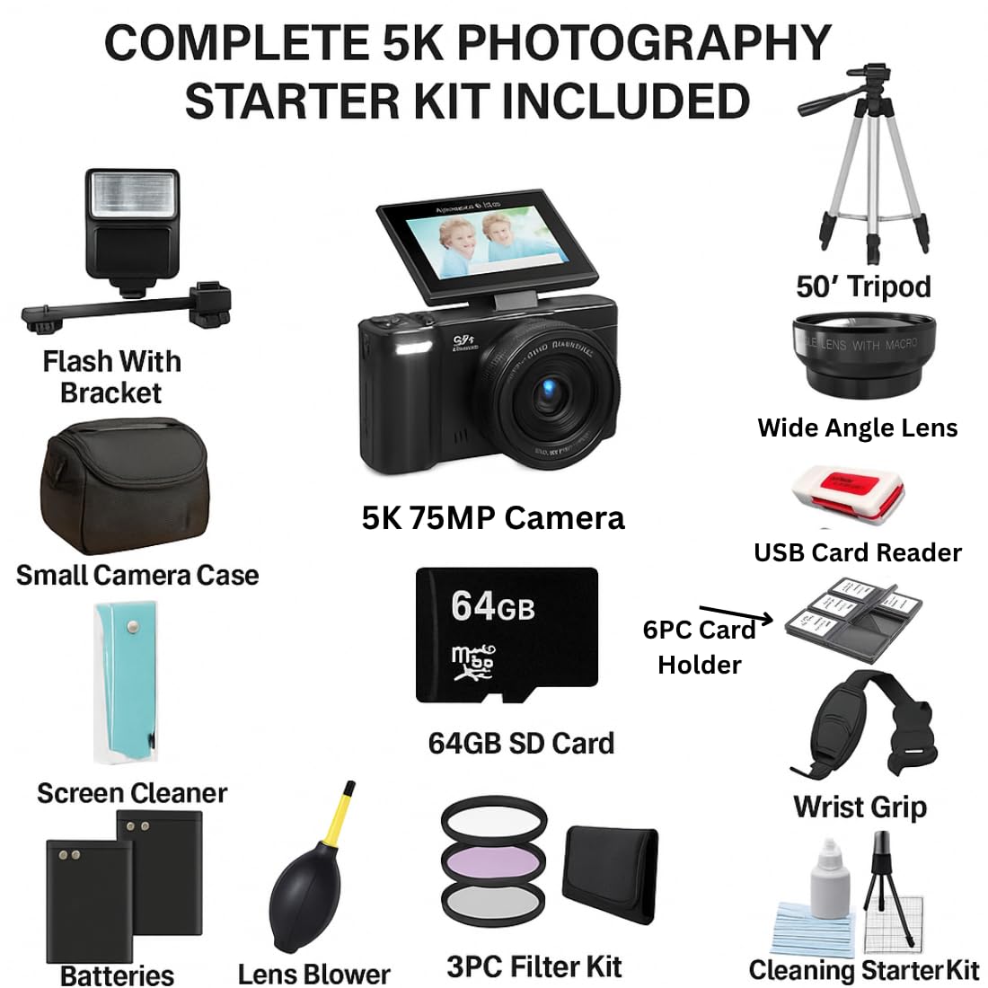 Amazon | 写真&ビデオ用5Kデジタルカメラ– WiFi付き75MP UHD Vlog