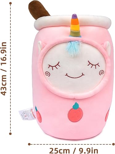 Miniatura 2 de Niuniu Daddy Peluche de té Boba de unicornio, juguetes de unicornio rosa de más de 16 pulgadas para niñas, animal de peluche de unicornio súper lindo