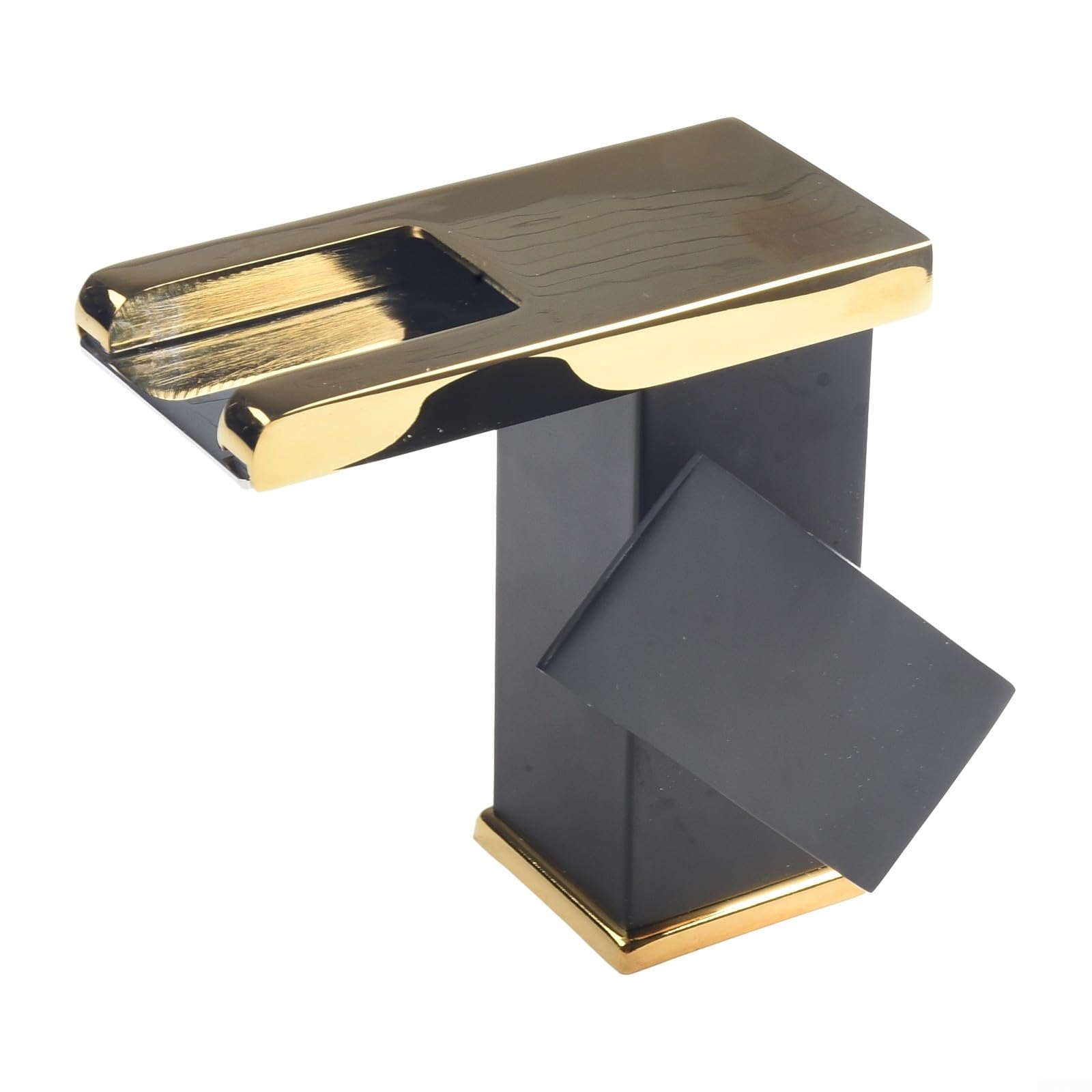 1 robinet mitigeur cascade pour lavabo, robinet mitigeur d'évier de salle de bain, robinet cascade LED, robinet de lavabo, mélangeur froid et chaud (noir + or)