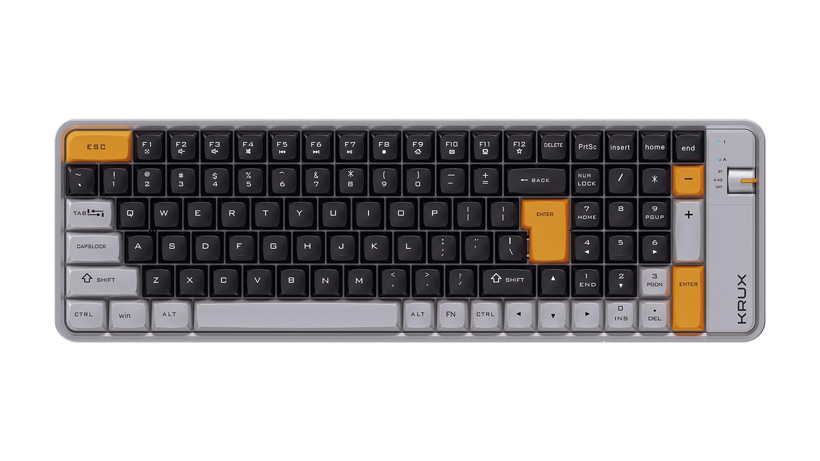 KRUX Zyro 96%, klawiatura bezprzewodowa membranowa, kompaktowa z blokiem numerycznym, Bluetooth i 2.4 GHz, USB-C ładowanie, cicha praca, 100 klawiszy, do pracy biurowej i domu