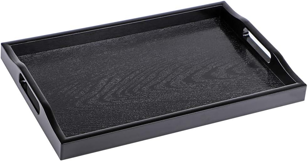 MDLUU Plastic Serving Tray, Ottoman Tray with Cutout Handles, Rectangle Butler Tray for Breakfast in Bed, Coffee Table Decor, Party (Black) 16.3" x 10.6" x 1.3" Black