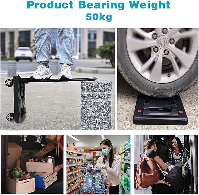 XINGHE Carro plegable de aluminio, capacidad de carga de 50 kg, correas tensoras integradas, con mango retráctil, ruedas grandes de marcha suave con banda de rodadura suave