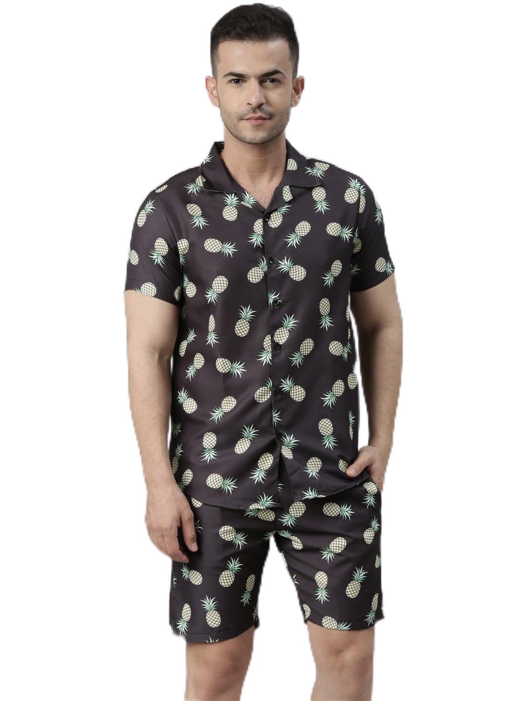 bushirt Mens Printed Regular Black Color Night Suit Set-MNS0138-picture-27