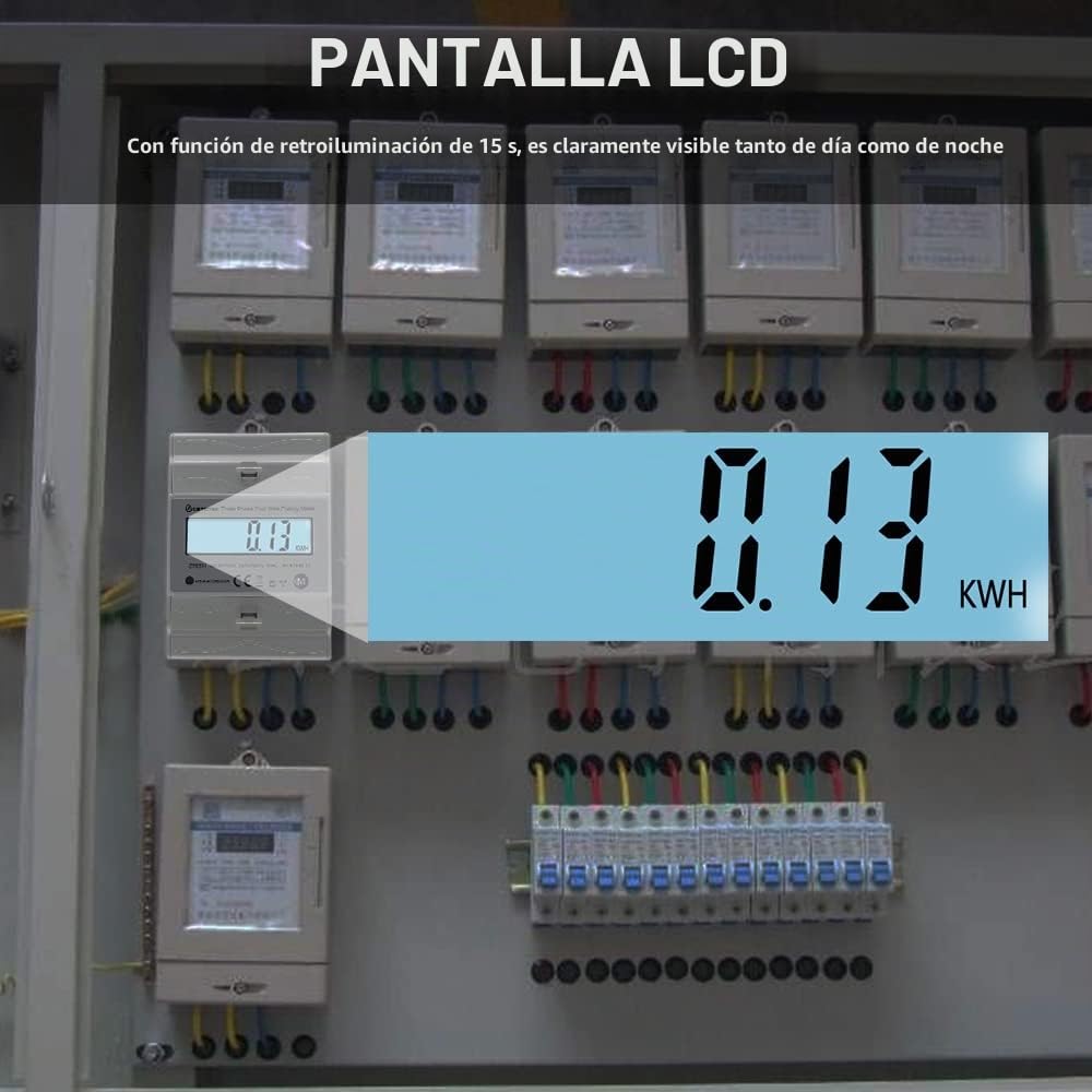 KETOTEK Contador Trifásico Carril DIN Vatímetro de Medida Bidireccional Multifuncional Visualización Trifásica de Consumo de Energía Import, Export y kWh Total, 3 x 230V/400V, 50/60Hz DTS331