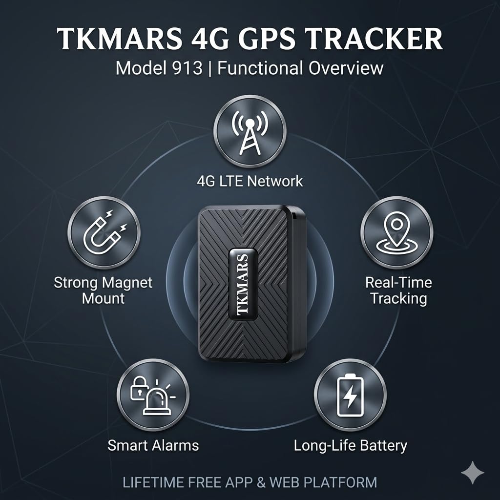 TKMARS Localizzatore GPS Auto 4G Senza Abbonamento, Tracker GPS Magnetico con App e SMS, Tracciamento in Tempo Reale per Auto e Moto, Batteria 1500 mAh, Geofence, Cronologia 6 Mesi
