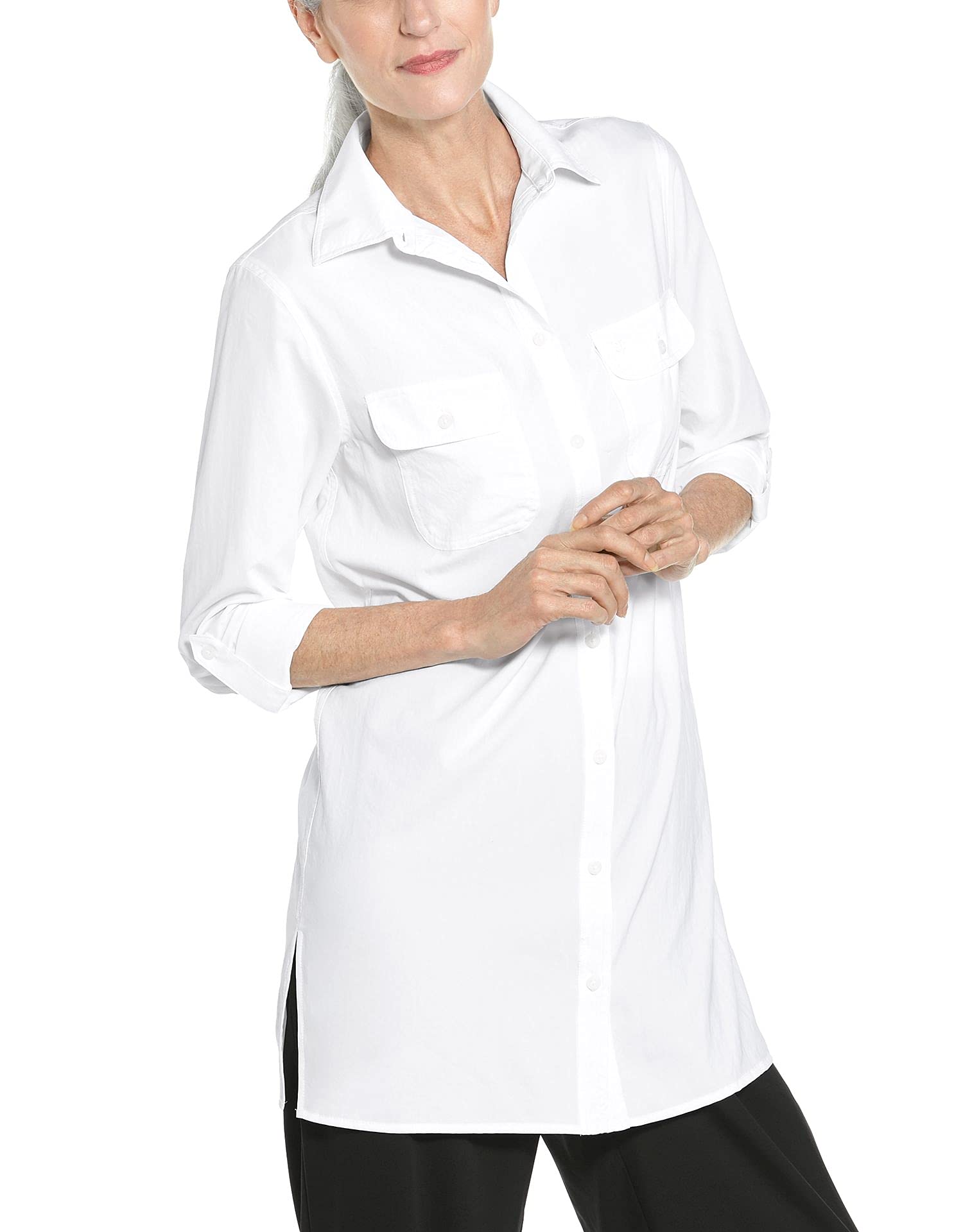 Women's Santorini Tunic Shirt UPF 50+ - Lightweight Aire Fabric, Long Sleeve Button-Down Beach Shirt - View #5