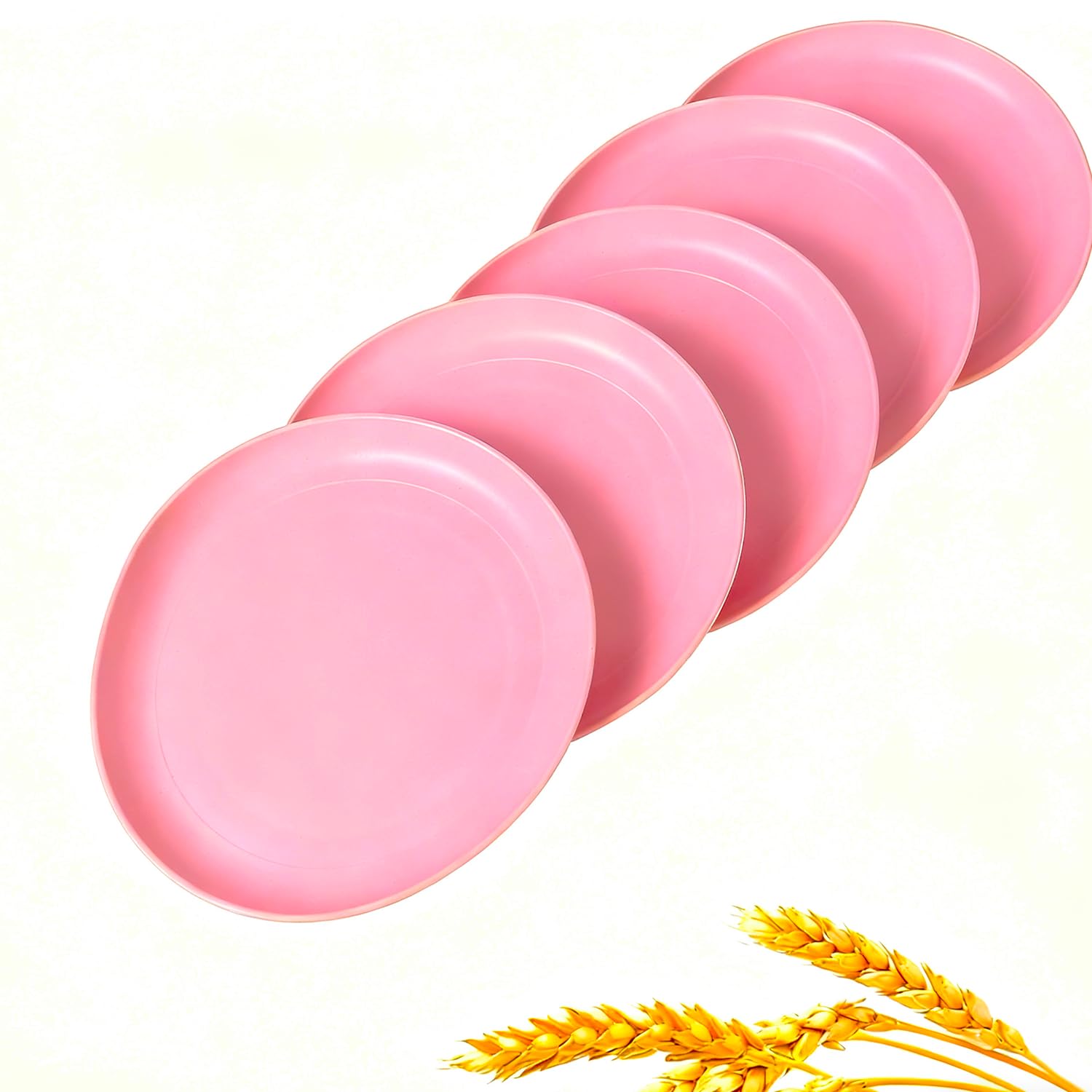 JIfengan 9 Inch Reusable Unbreakable Plastic Plates, 5 Pcs Lightweight Dinner Plate Set, Non-Toxin Dishwasher & Microwave Safe and Healthy - Perfect for Camping, Picnic (Pink)