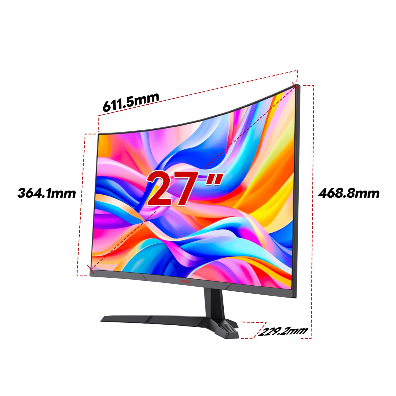 KOORUI 27 Inch QHD Gaming Monitor, 180Hz 1ms Curved VA Panel (1500R), Monitor with Adaptive-Sync, 1440p PC Screen, HDMI/DP, VESA Compatible, Tilt Adjustable, Eye Care — view 5