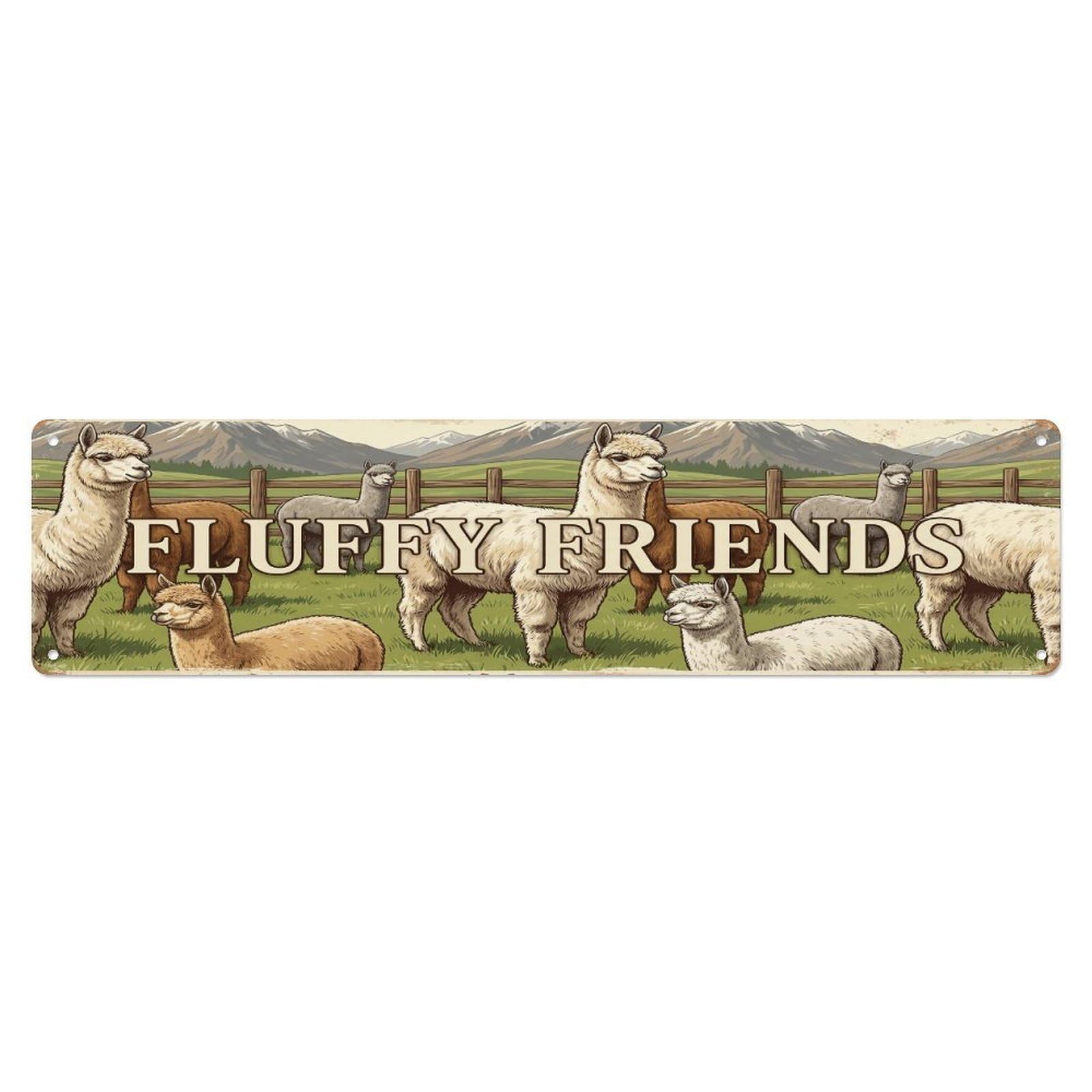 Vintage Yard Fluff Alpaca Farmhouse Funny Alpaca Backyard Farm Metal Tin Sign Plaque Wall Decor for Cafe, Club, Garden Metal Poster 4x16Inch