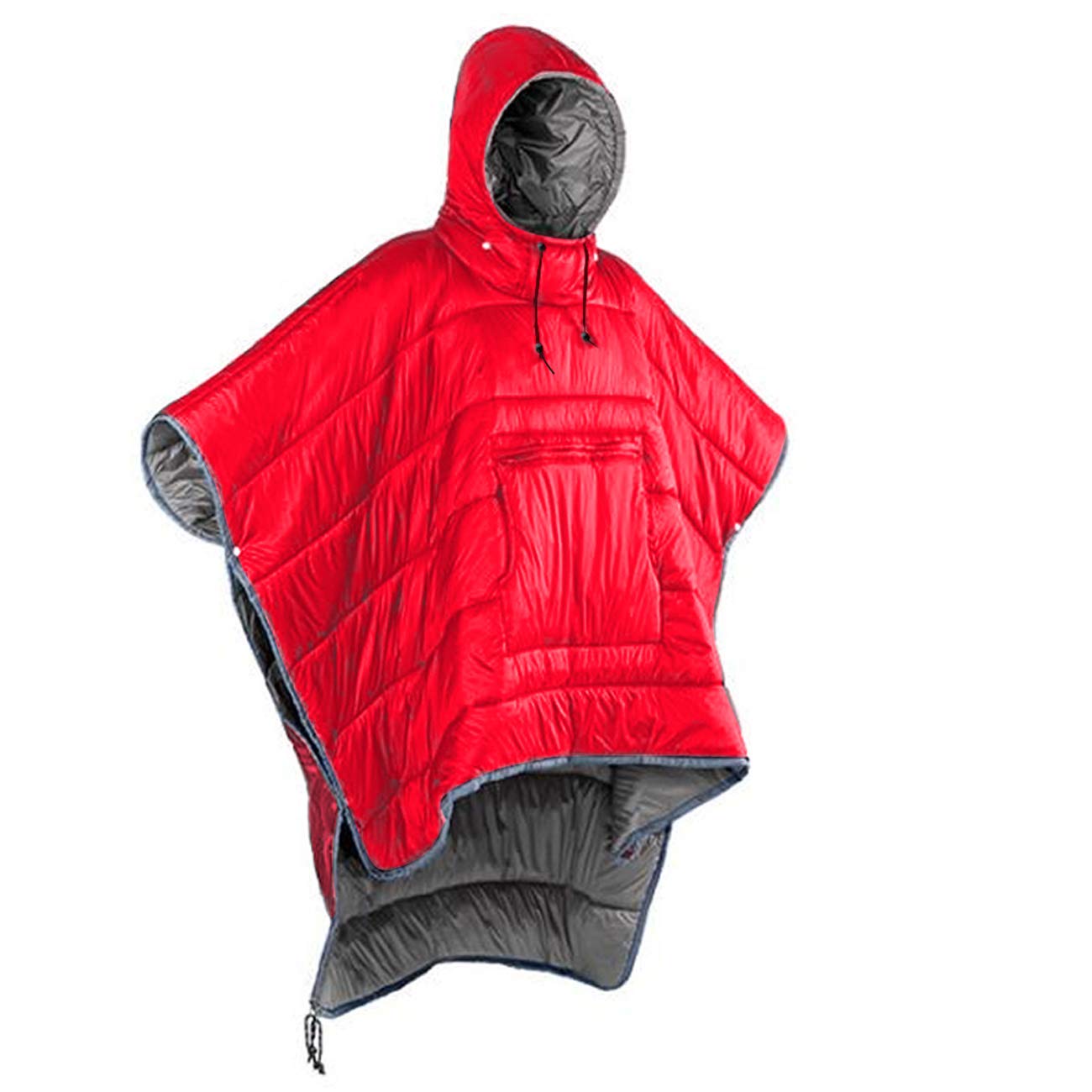 Gaorui Winter Poncho Coat Outdoor Camping Warmth Small Quilt Blanket Water-resisitant Sleeping Bag Cloak Cape with Hat for Adult Men Women (Red)