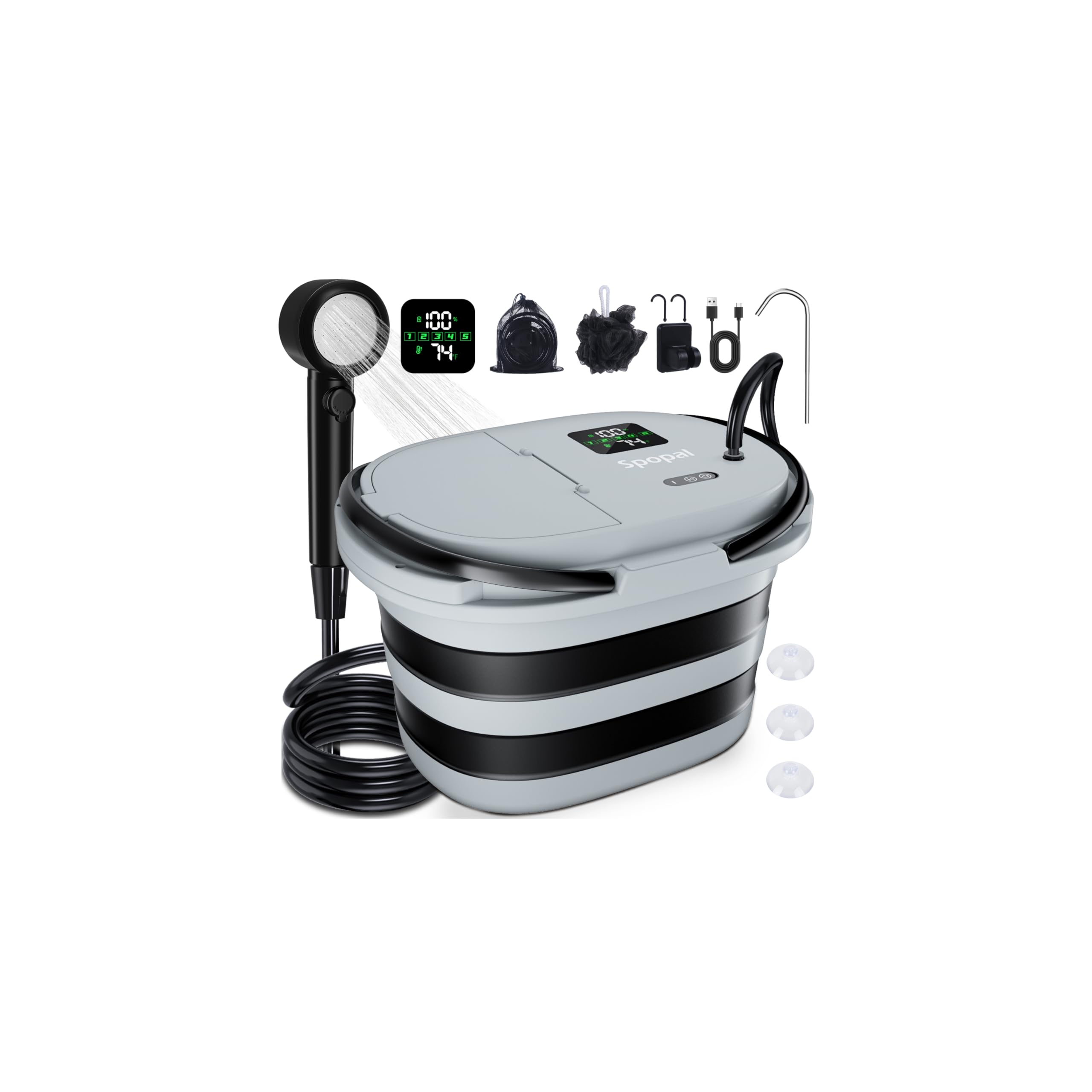 Spopal Douche Portable, [Longue Durée-Unité Intégrée de 20L] Douche Camping,IPX8, Pliable,13000mAh, écran LED,5 Vitesses Réglables, pour Fruits, Bain des Animaux Domestiques,Camping