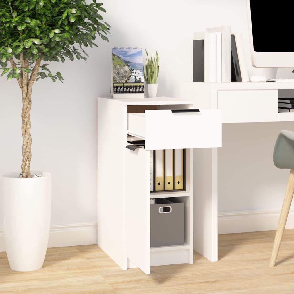 Armadietto da Scrivania 33,5x50x75 cm Legno Multistrato Bianco | Organizzatore salvaspazio per ufficio e studio, con cassetto e scomparti per tenere in ordine documenti e libri.