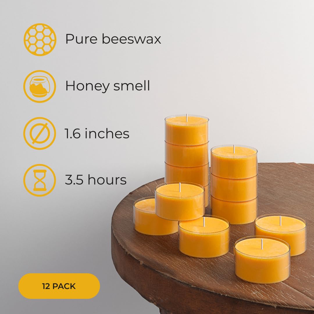 Lot De 12 Bougies Chauffe-plat En Cire D’abeille – Mèche Coton – Parfum Miel – Pour Relaxation, Purification Air, Décoration