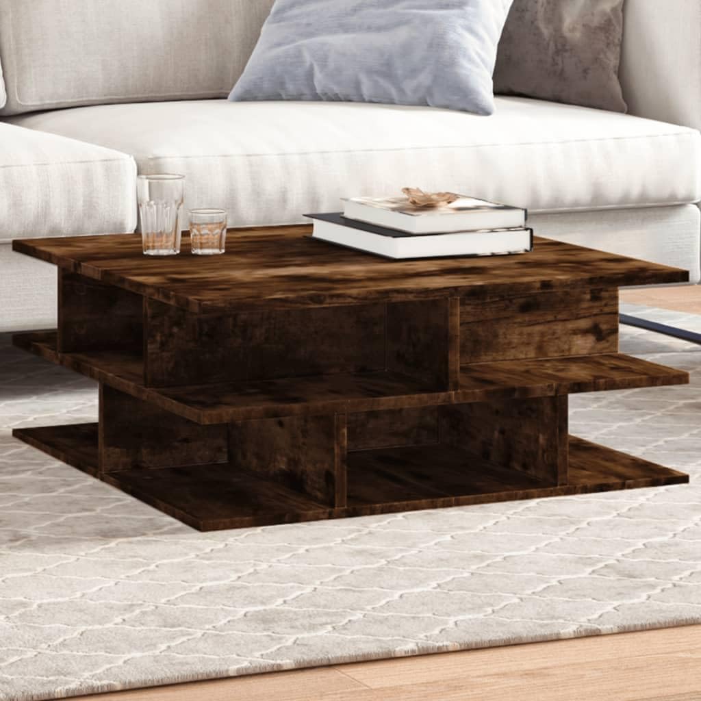 Table basse en chêne fumé 70x70x29 cm avec grand espace de rangement pour votre salon vintage