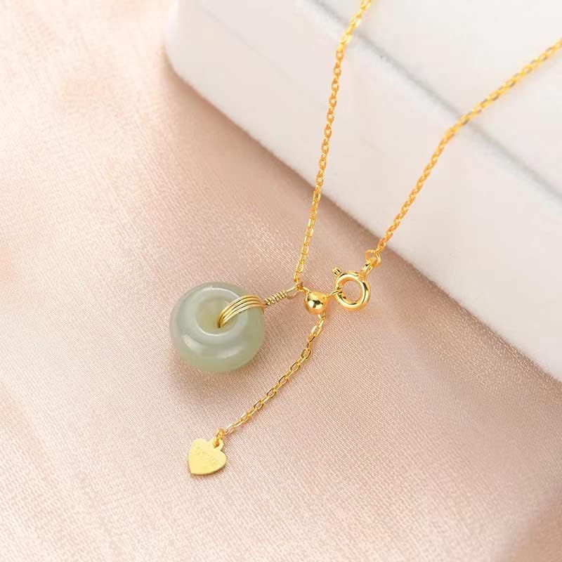 Jade Necklace 925 Sterling Silver 14K Gold Plated Pendant Necklaces for Women Natural Green Hetian Jade Necklace Jewelry Gift for Women - Image 2