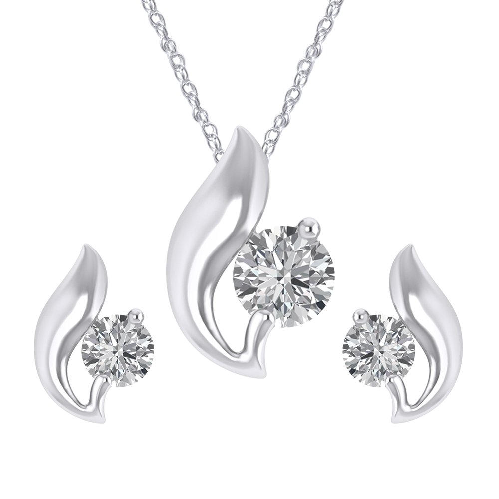 Pretty Jewels Collection Sterling Silver Sparkling White Cubic Zirconia Women's Earring and Pendant Jewelry Sets For Birthday Christmas Valentine's day New Year