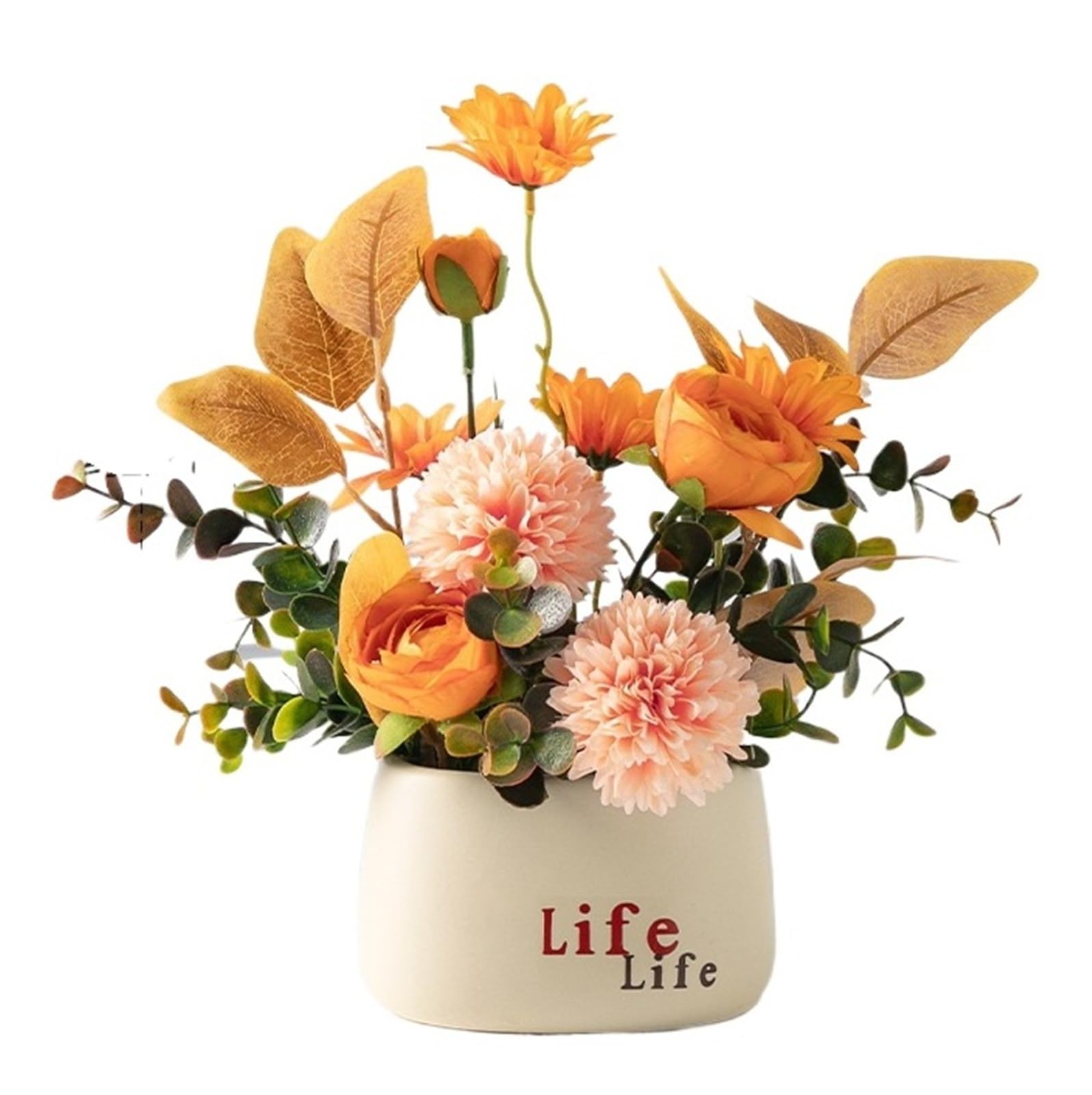 FORVEXILLA Artificial Sunflower Arrangement Ceramic Pot Fake Floral Ornament Decor Greenery