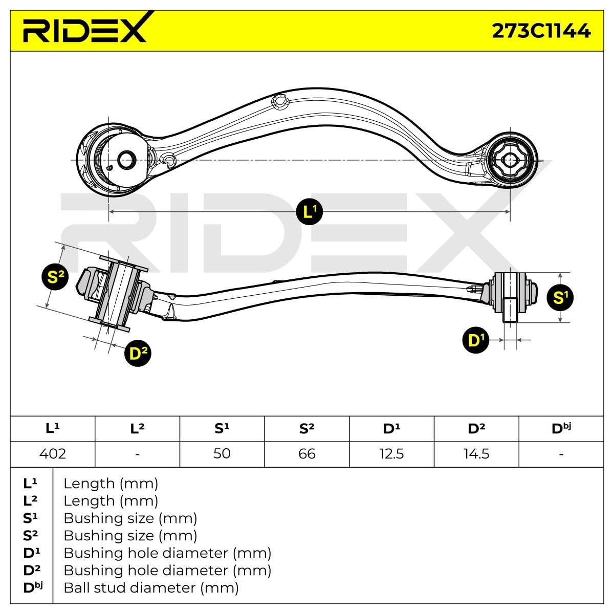 RIDEX 273C1144 Barra oscilante de suspensión de ruedas Trasero Derecha Compatible con PEUGEOT 3008 SUV M, MC, MR, MJ, M4