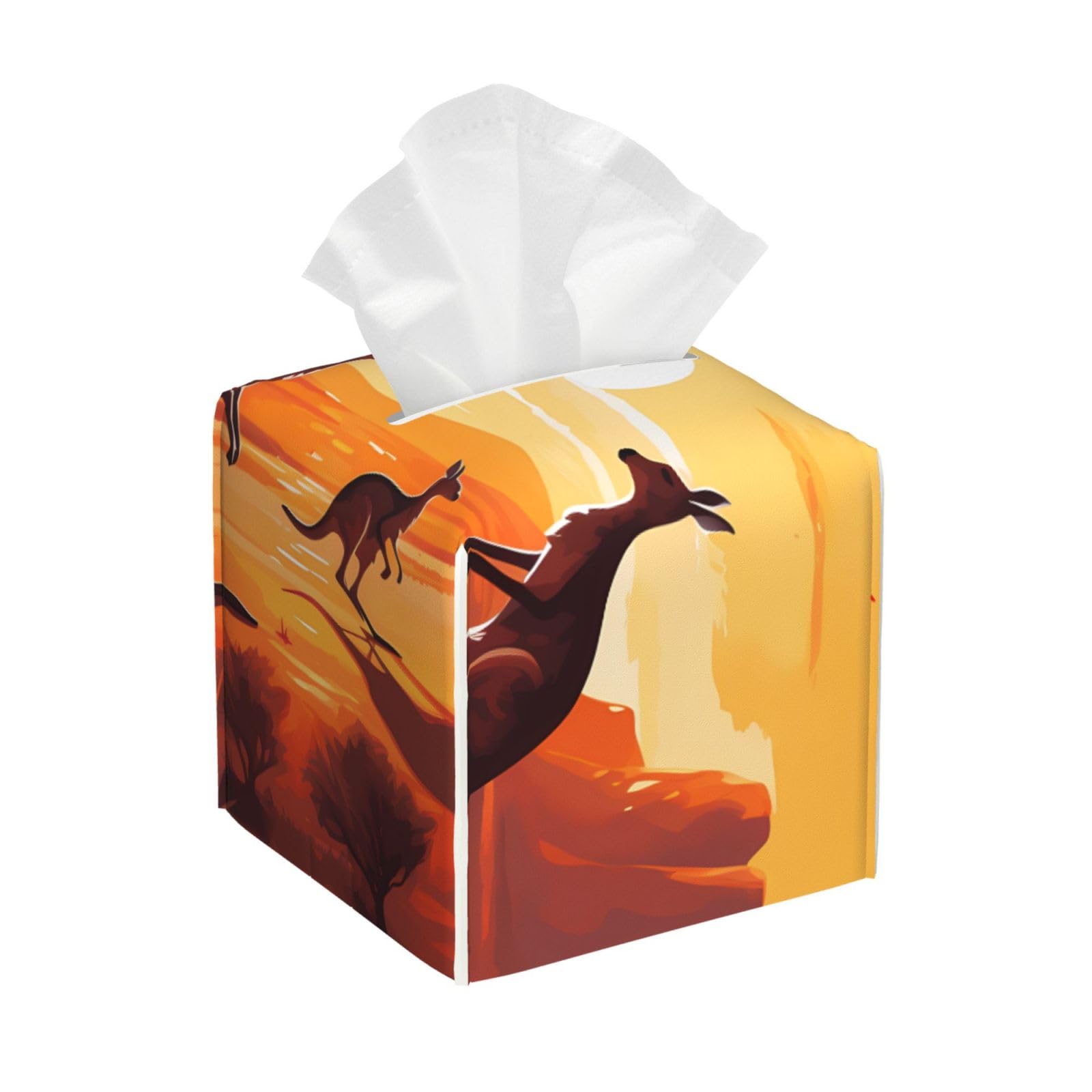 Australian Kangaroo Square Tissue Box Cover with Modern and Stylish Bottom Tissue Box Storage Space