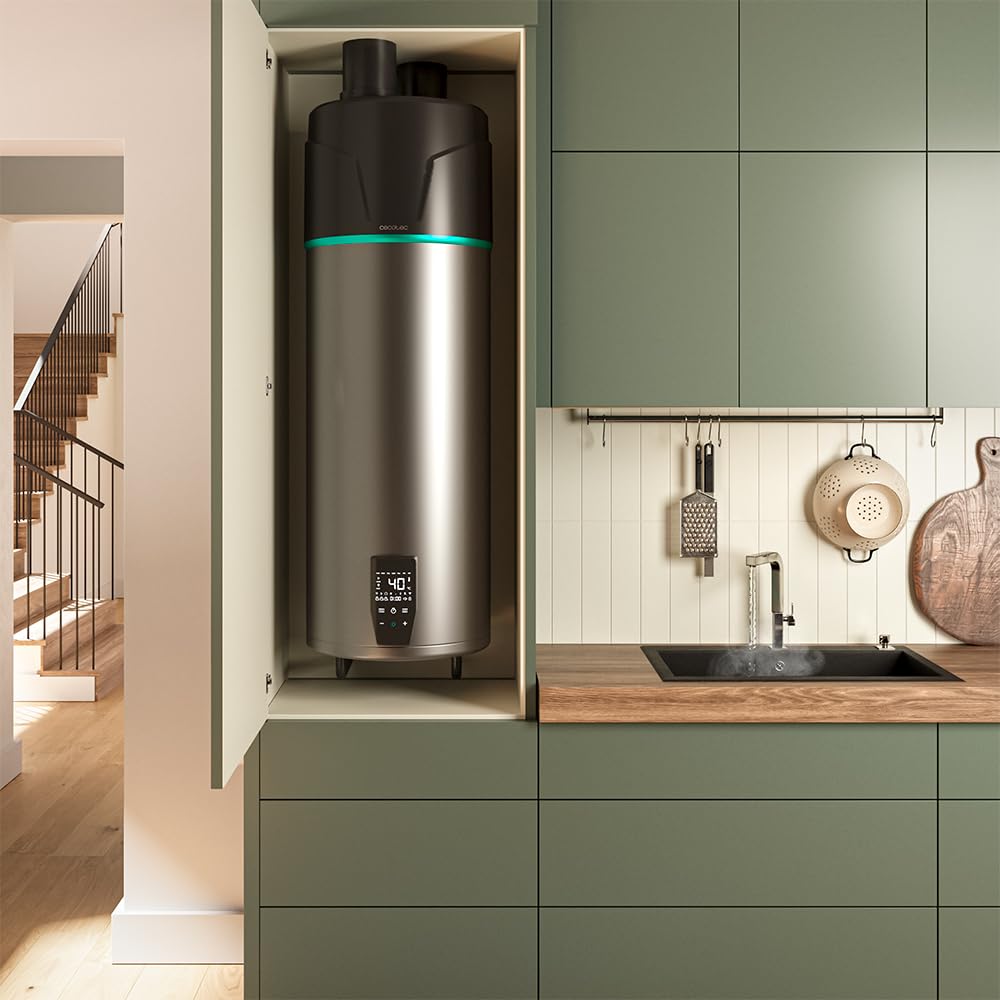 Cecotec Thermo avec Aerotermie de 120L, Chauffe-eau AeroThermal 120 Water Connected. Énergie Sostenible, Bas Consommation, Écran Tactile, Contrôle par APP, R290, Température jusqu’à 75ºC