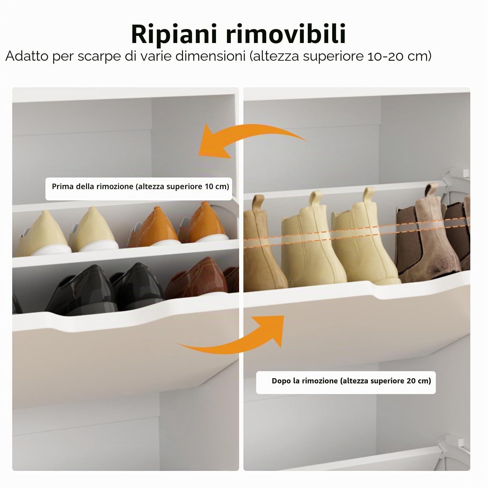 VOWNER Scarpiera Slim, Scarpiera Portascarpe in Legno, Regolabili, con 4 Ante a Ribalta e Doppia Profondita, Ingresso, 80x102x24 cm (LxAxP), Bianco