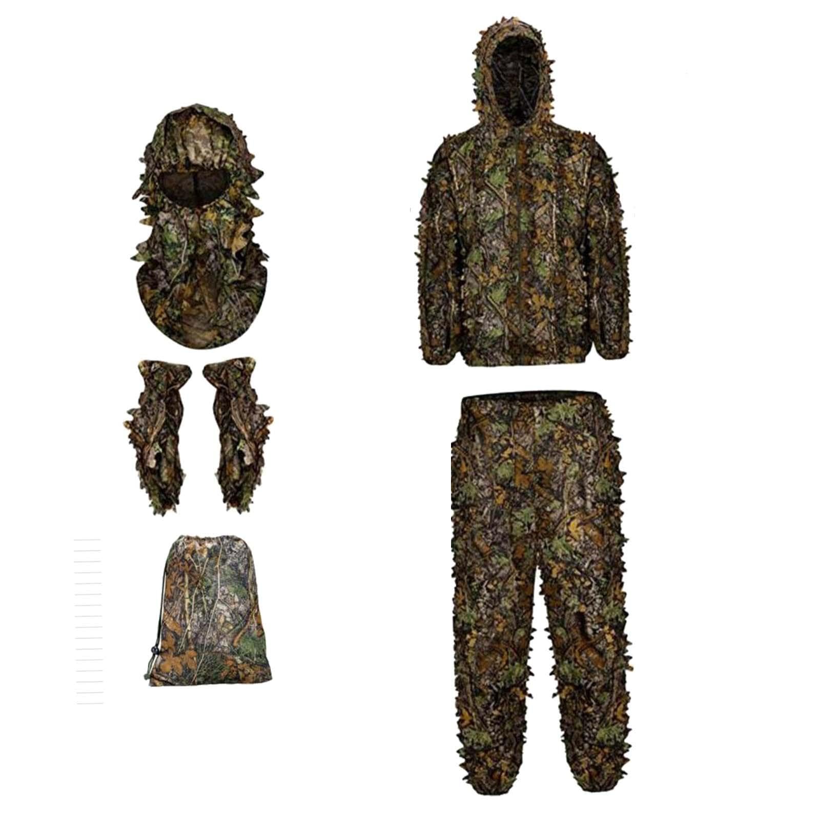 Milageto Ghillie Suit Set Woodland Camouflage 3D Leafy Hunting Costume for Outdoor Game, M L