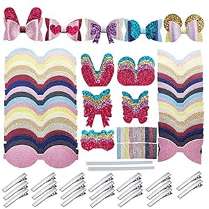 AOUXSEEM Faux Leather Hair Bows DIY Making Kit with Pre Cut Pieces and Hair Clips,Make Fashionable Shiny Hair Clips for Girls Lady Woman(Cute,20 Set)