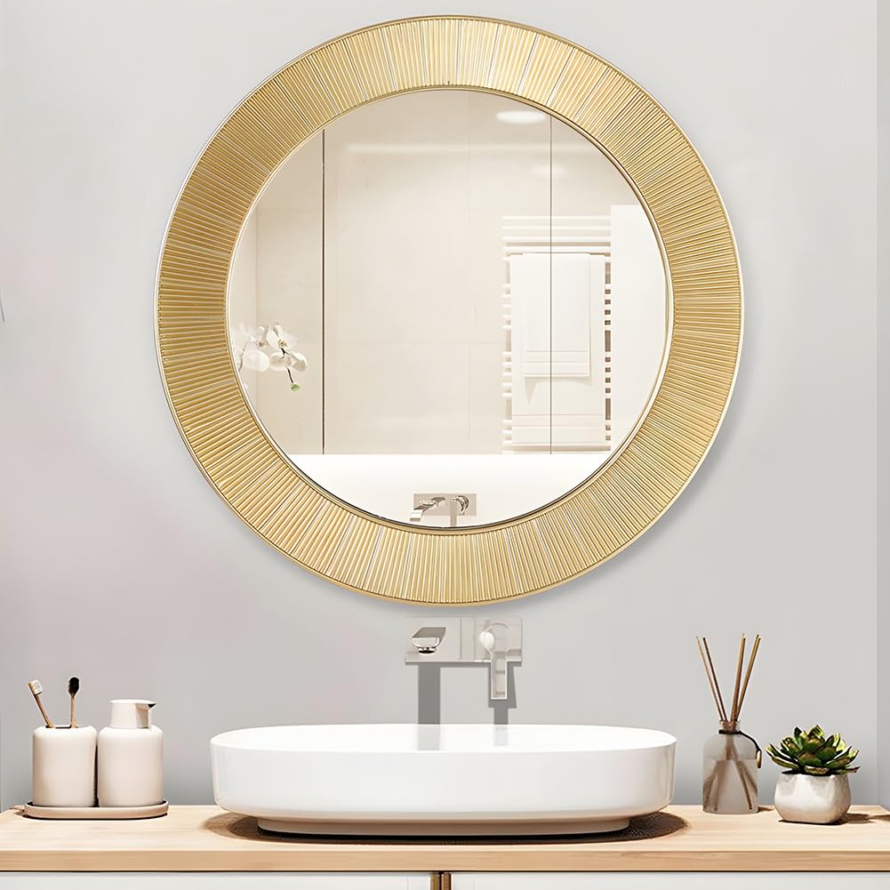 ROZYCHER Miroir de salle de bain avec cadre doré, miroir rond de 76,2 cm avec