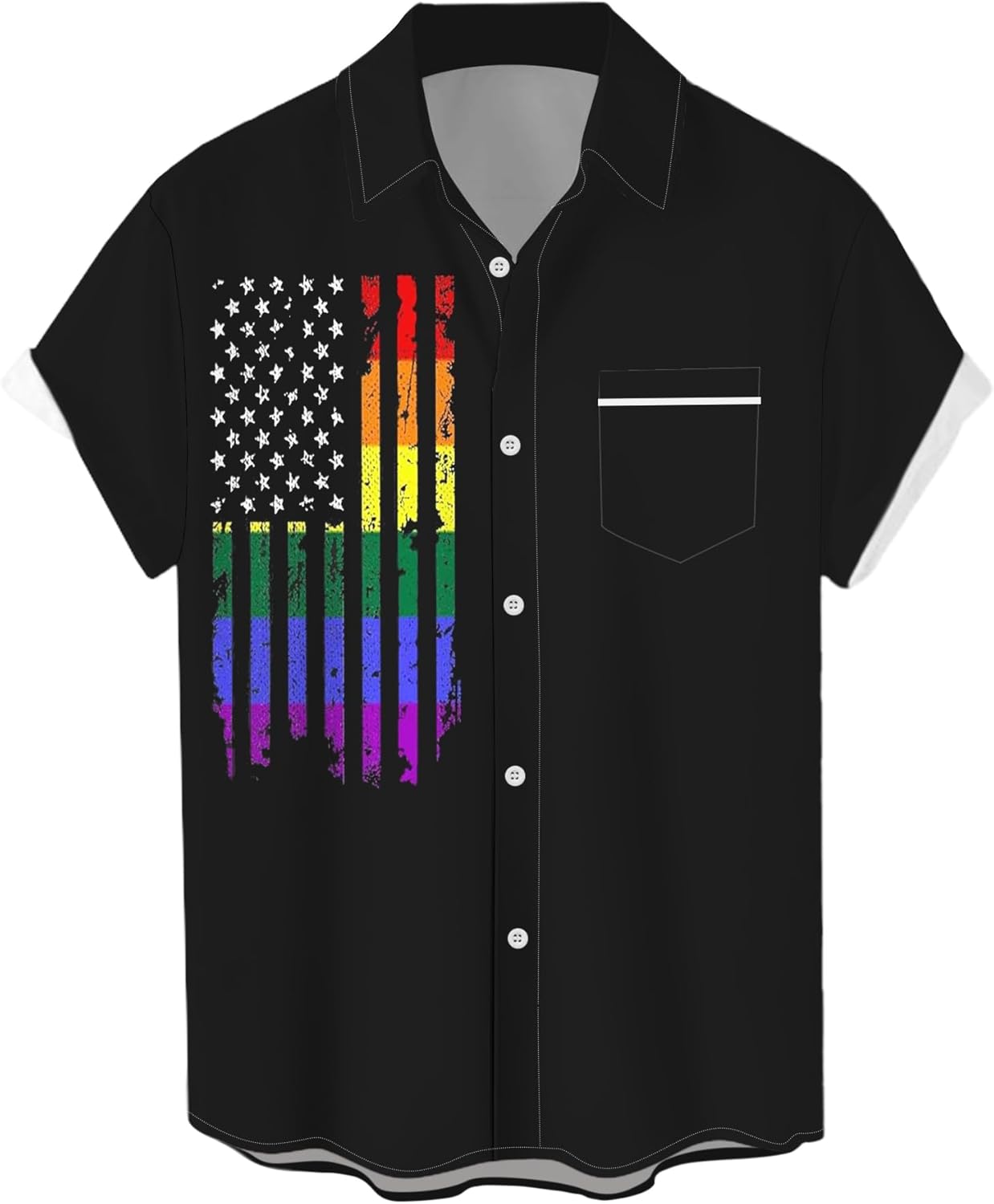 Men's Pride Shirt Short Sleeve Outfits Gay Rainbow LGBT Button Up Shirt