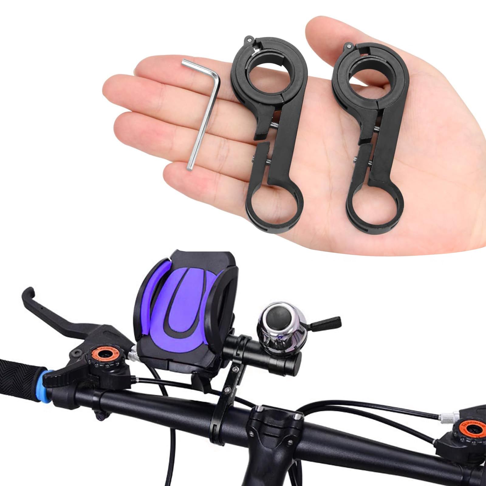 Extensor De Manillar Bicicleta 30 Cm Aleación Aluminio - Soporte Doble Abrazadera Para Accesorios Negro