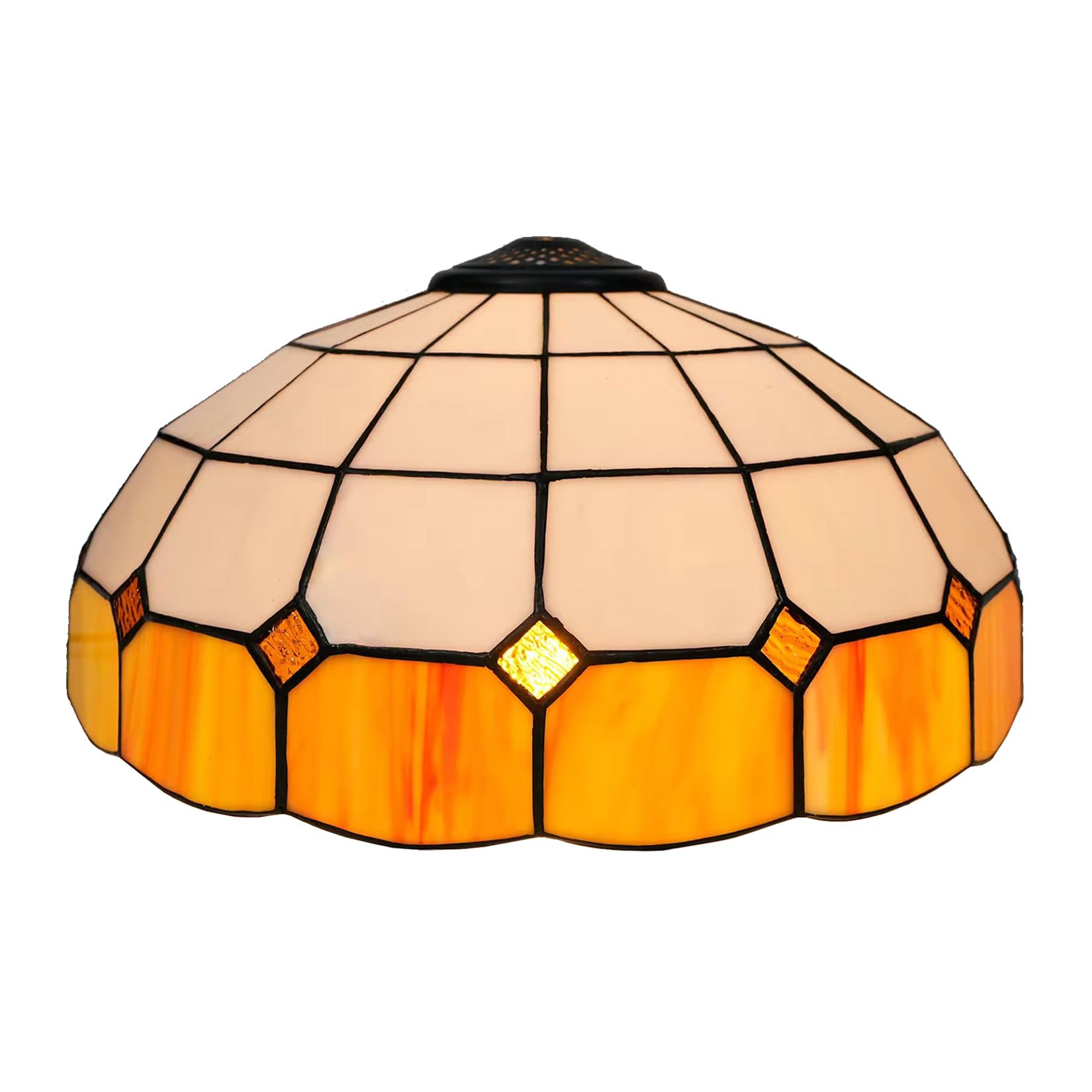 SaryEdge Tiffany Replacement Lamp Shade, 16 Inch Stained Glass Lampshades, Only Handmade Retro Mediterranean Rose Glass Shade Replacement for Table Lamp Floor Lamp Ceiling Pendant Ligh，Yellow