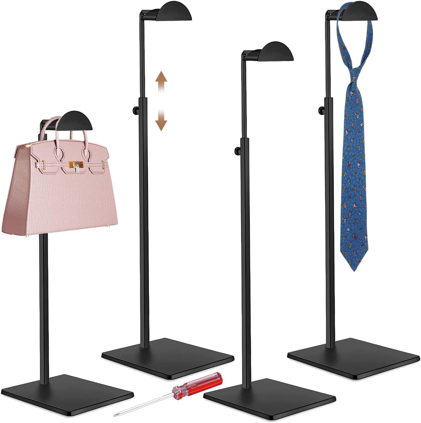 4 Pcs Purse Holder Stands, Purse Display, Adjustable Metal Lady Handbag Rack with Tool, Can Withstand Weights Ranging from 1.5kg to 4kg, for Boutique Store Counter Home Props Decoration—Black
