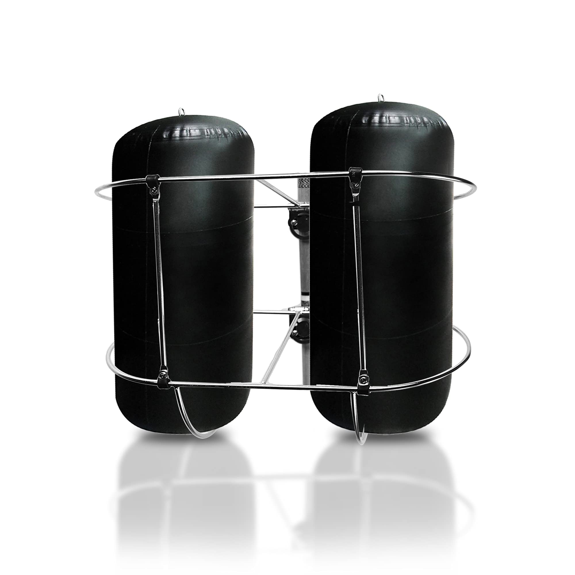 MARINE CITY Stainless-Steel Double Strong and Durable Fender Rack Gloss Finish Easy Use Holder with Stanchion Clamps 9 Inches Diameter Fender for Marines – Boats – Ships – Kayaks (Pack of 1)