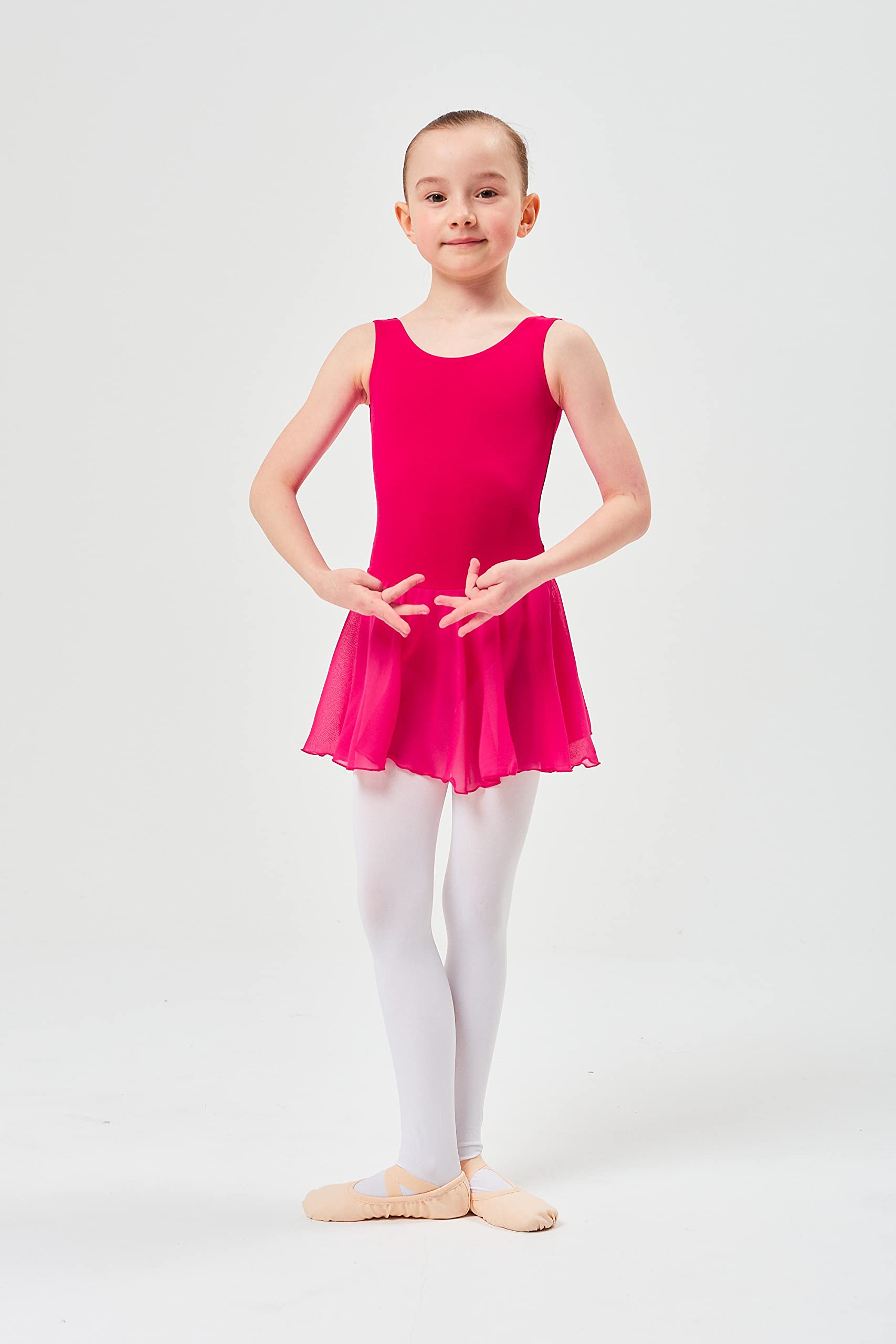tanzmuster Body da Danza Minnie con gonnelino in Chiffon per Bambini - Rosa, Bianco, Nero, Celeste, Viola, Lavanda, Fucsia, Blu Marino e Borgogna