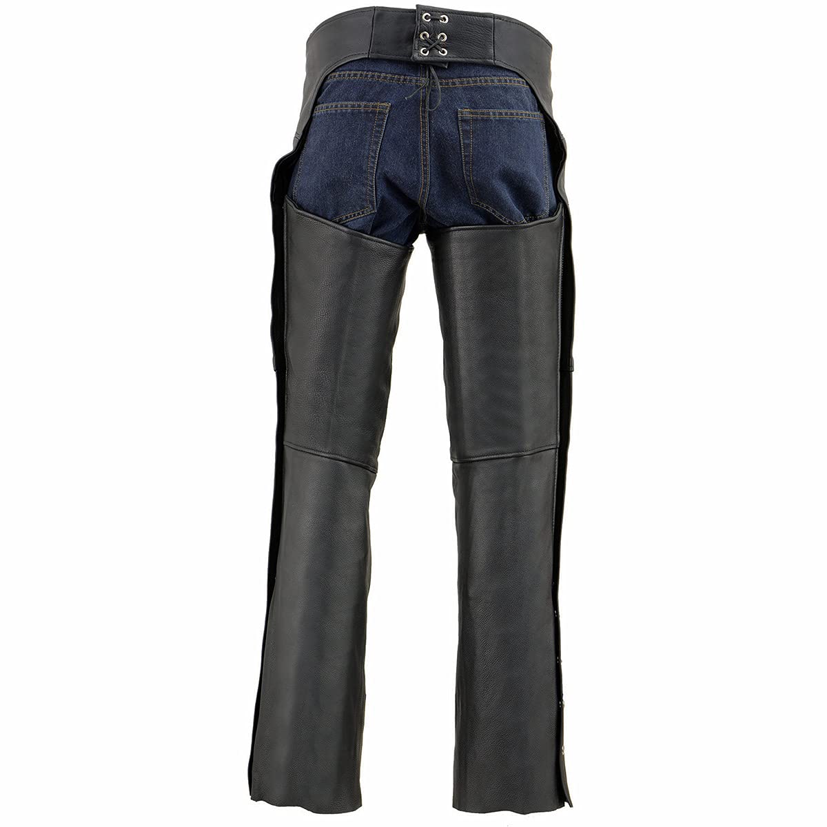 Milwaukee Chaps da Uomo in Pelle Nera con Tasche sulla Coscia con Cerniera, Taglia M