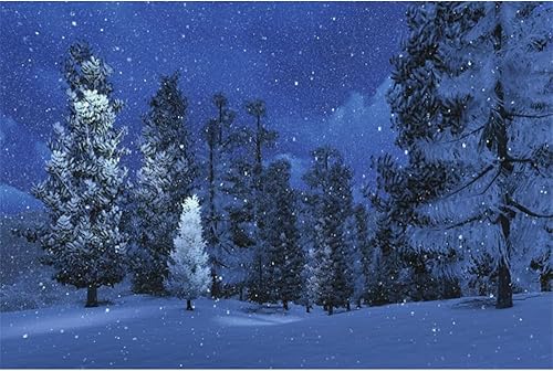 Miniatura 3 de Leowefowa Telón de fondo de vinilo de 10 x 5 pies, bosque de pinos, nieve, copo de nieve, fondo de noche de pueblo de Navidad, decoración de fiesta
