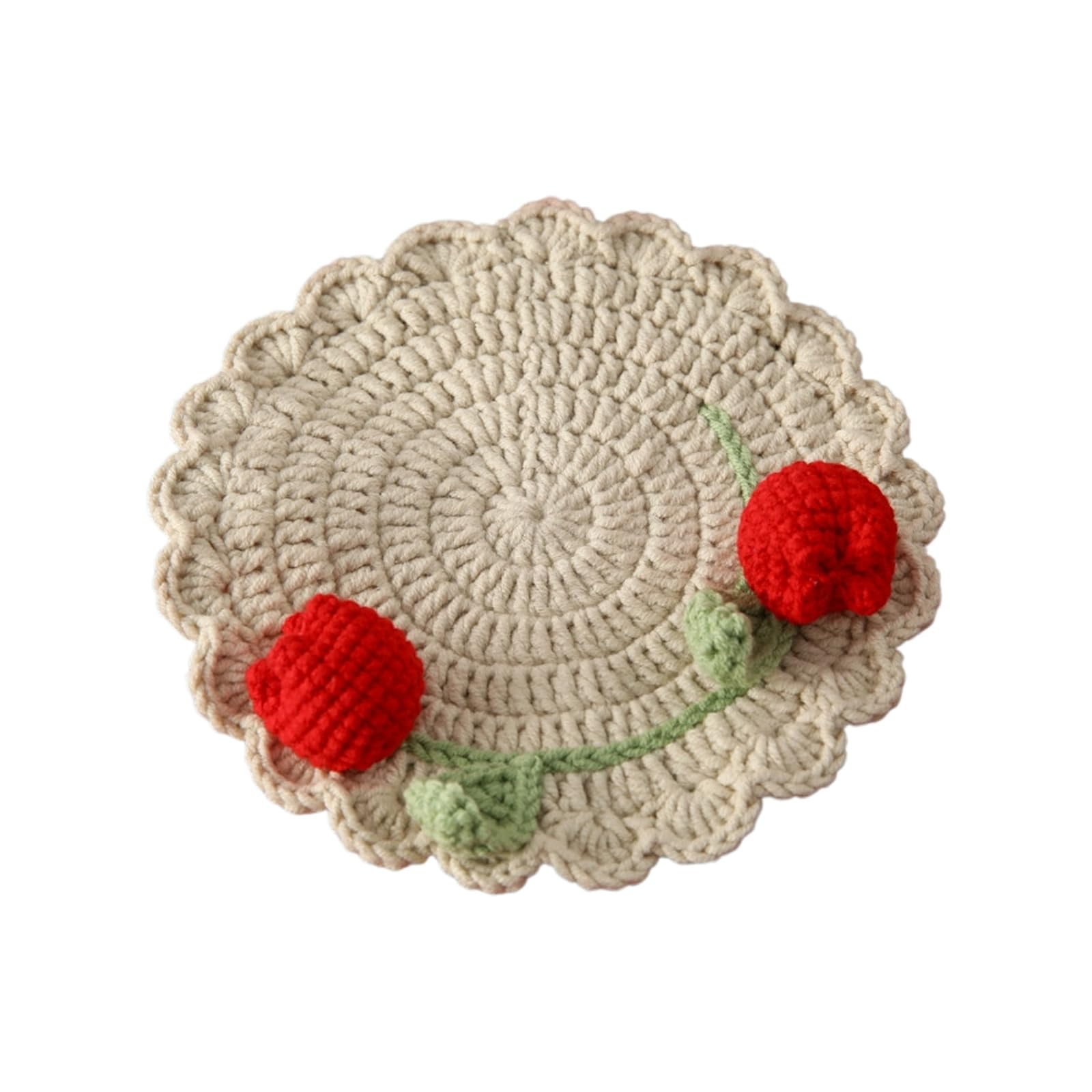 HZBB Unique Double Blooms Tulips Coasters Artisanal Handwoven Decorative Piece for Teas Tables and Home Styling Handcrafted Tulips Tableware