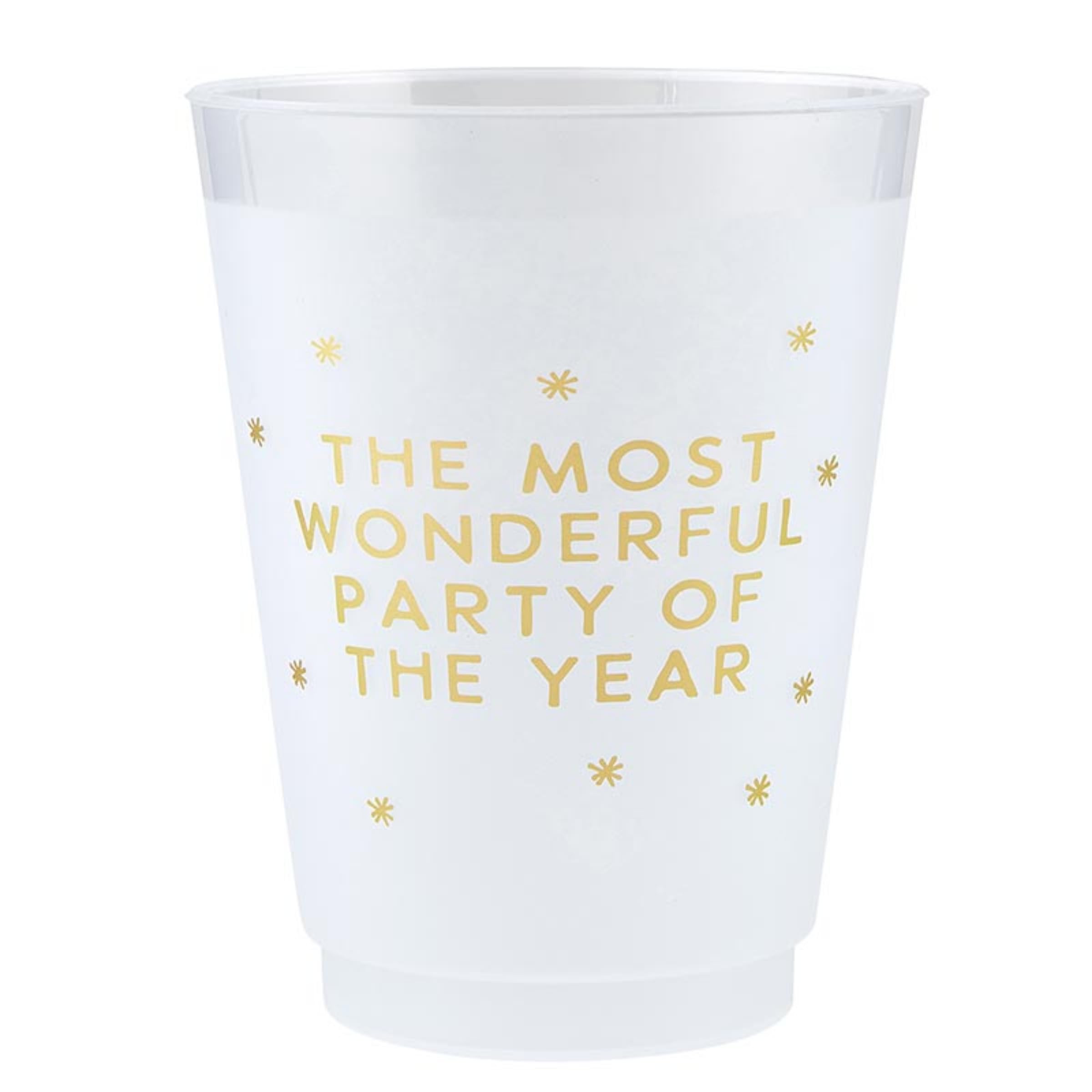 Santa Barbara Design Studio Reusable Plastic Party Cup Pack Gold Foil Holiday Frost Flex Cups, 6-Count/16-Ounce, Wonderful Party
