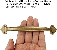 Vista 4 de Runningfish Vintage Solid Brass Pulls, Antique Copper Rustic Barn Door Grab Handles Kitchen Cabinet Hardware Drawer Handle Pull
