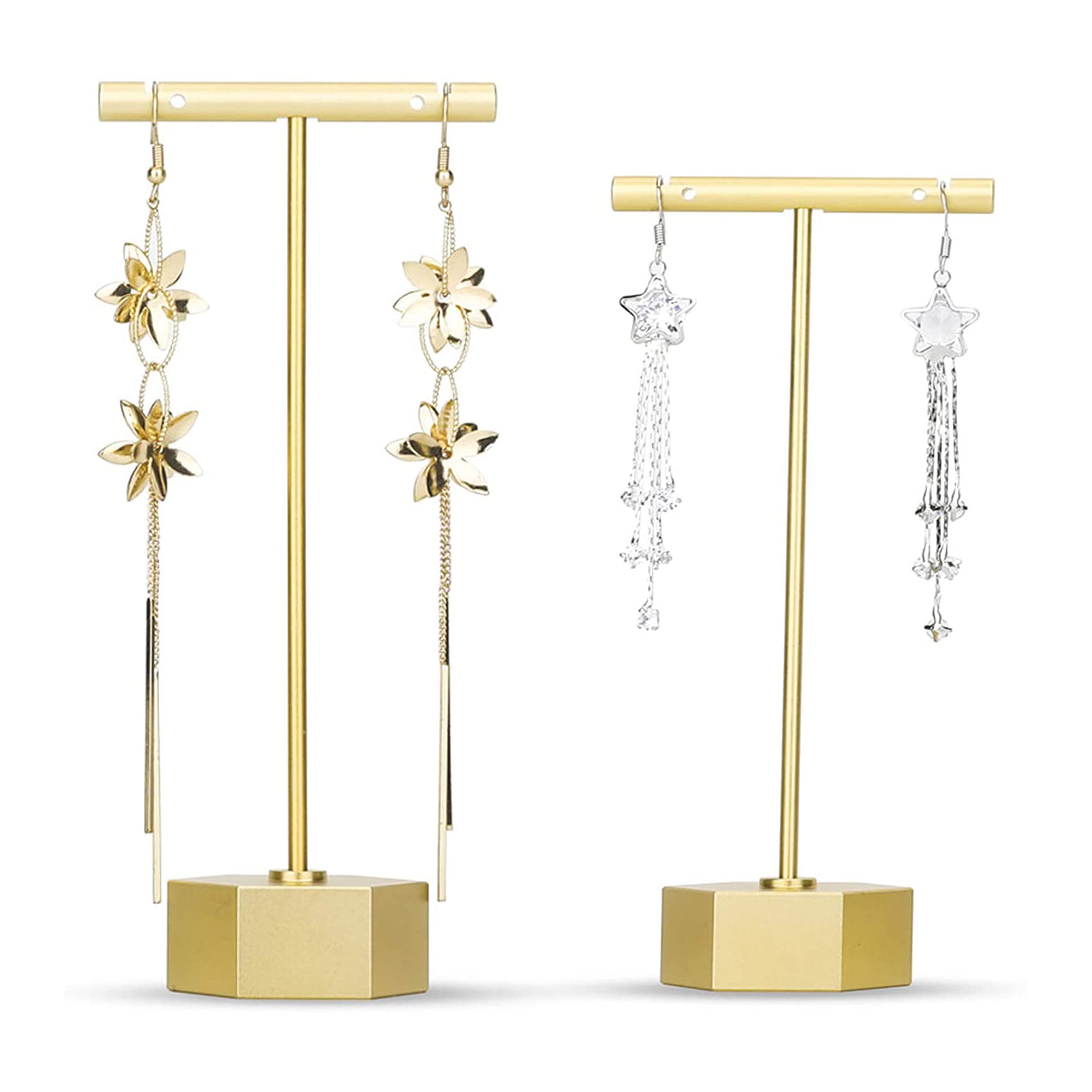 ElitnusGold Earring Display Stand, Gold Metal 2pcs T Bar Earring Retail Display Stand for show