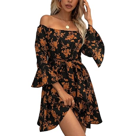 Womens Off Shoulder Ruffle Floral Summer Wedding Guest Dresses A Line Shift...