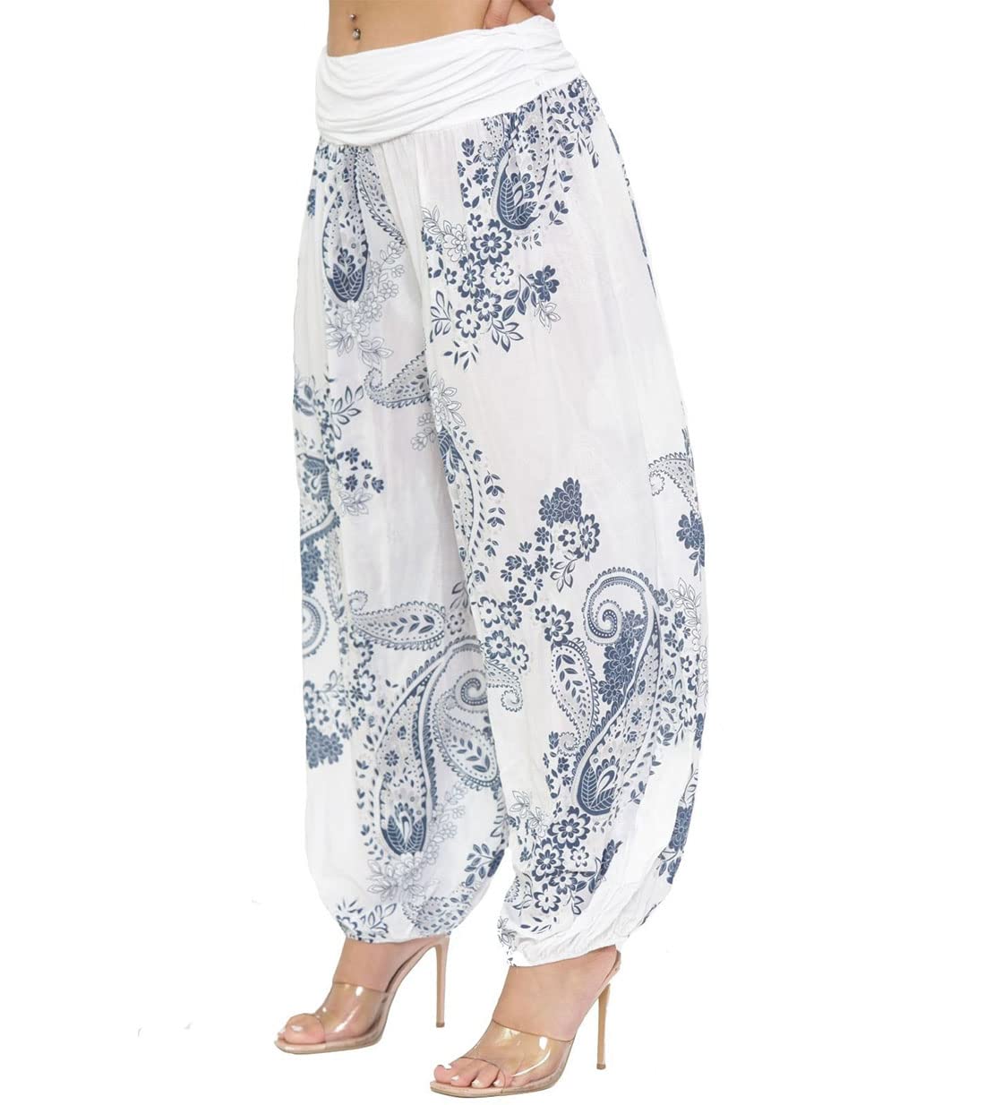 FAIRY BOUTIQUE Womens Italian Paisley Print Ali Baba Harem Baggy Trouser Ladies Lagenlook Casual Summer Wear Pleated Pants