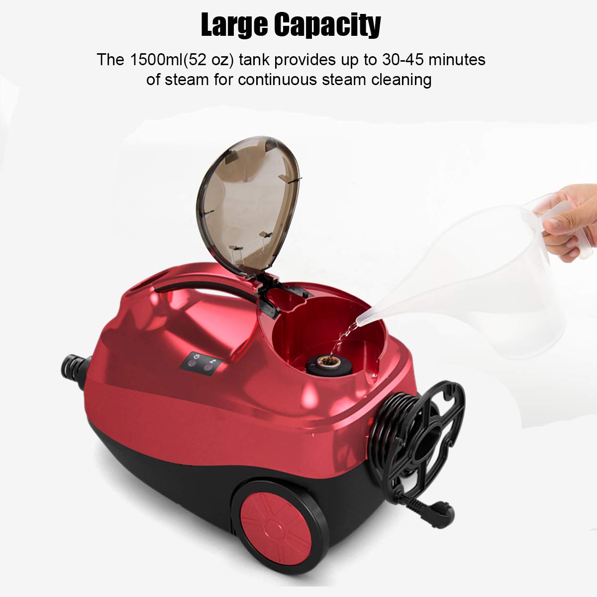 GIANTEX Myjka parowa 2000 W, odkurzacz parowy podłogowy z 19 akcesoriami, zbiornik 1,5 l / 4 bar / do 108 °C / 2 rurki przedłużające / mop parowy do dywanów, podłóg, narożników, czerwona
