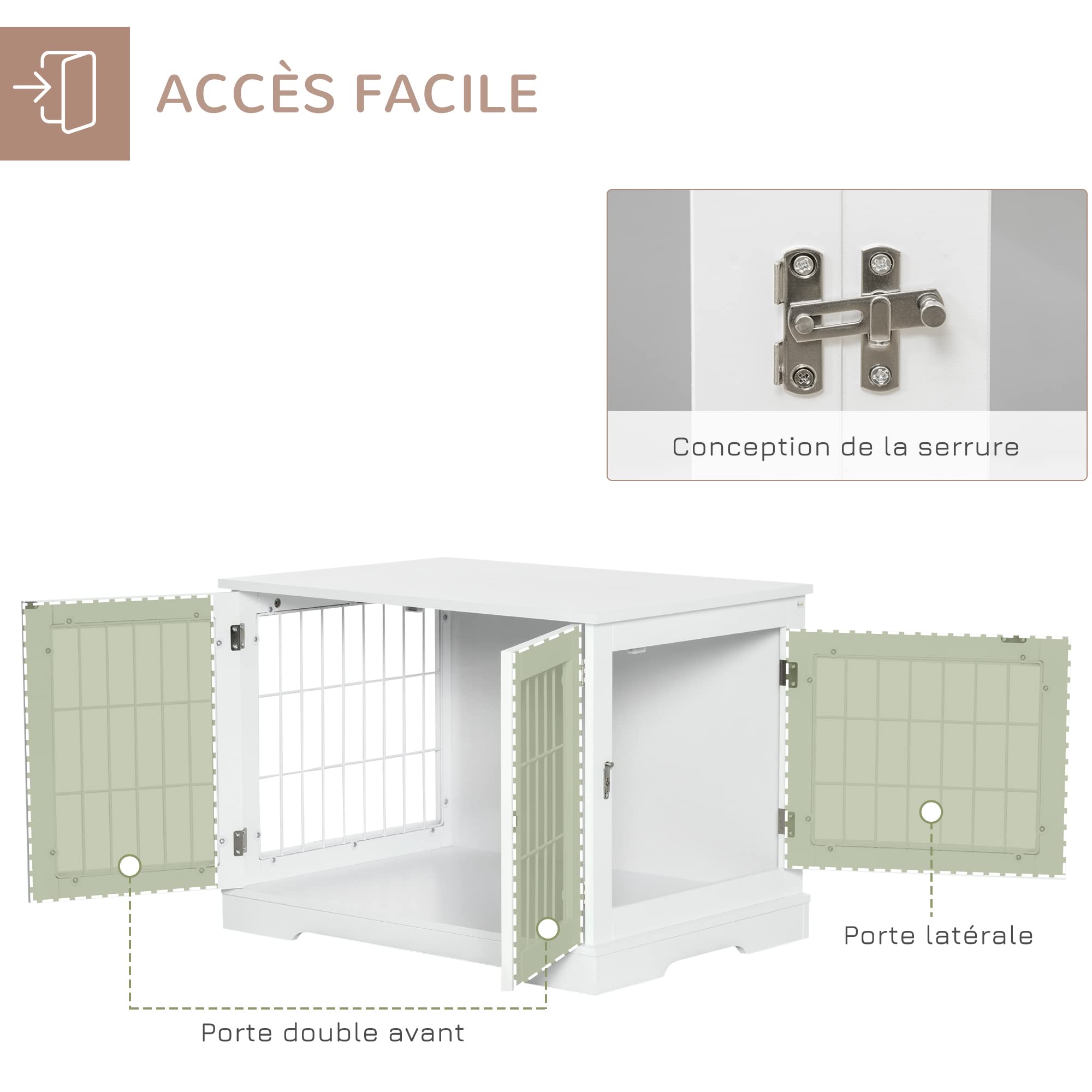 PawHut Cage pour Chien Animaux 2 en 1 Table d'appoint Meuble Cage Chien intérieur avec 2 Portes verrouillables - dim. 76L x 54.5l x 56H cm - Métal et MDF