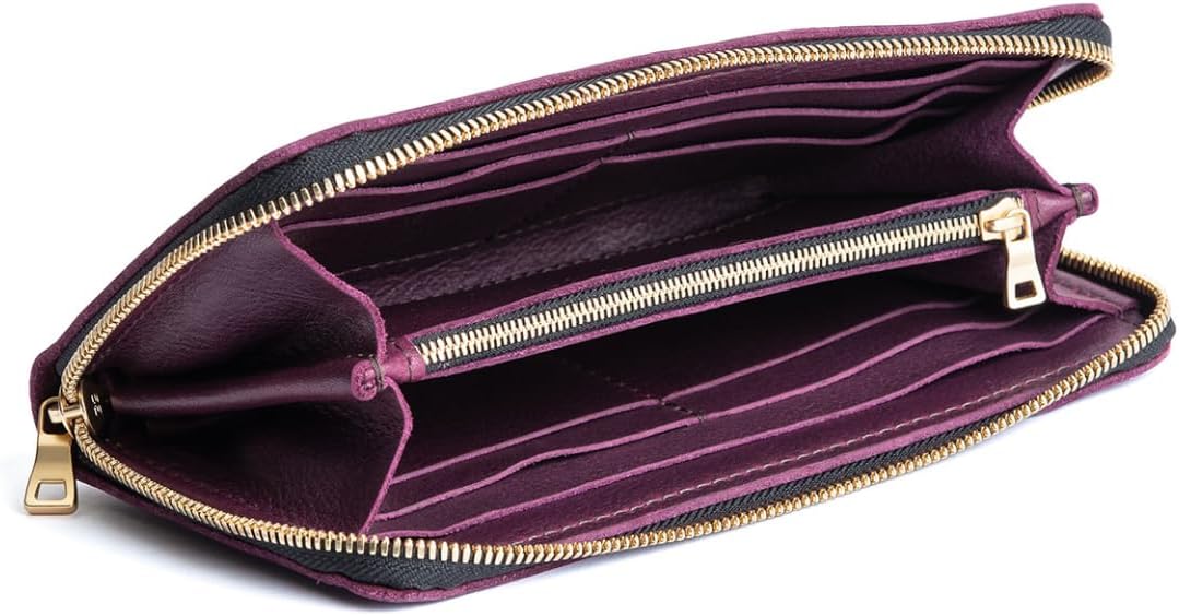 Portland Leather Goods Women's Accordion Zip Wallet – Handcrafted in Durable, Full-Grain Leather – 8 Card Slots & Secure Zippered Pocket – Plum - Image 3