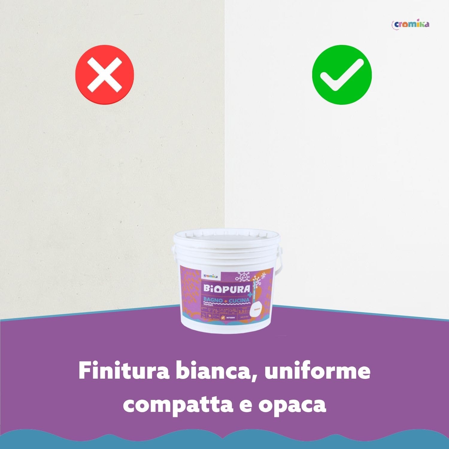 Biopura Idropittura Traspirante Antimuffa per Bagno e Cucina, Finitura Opaca (Bianco, Litri 5)